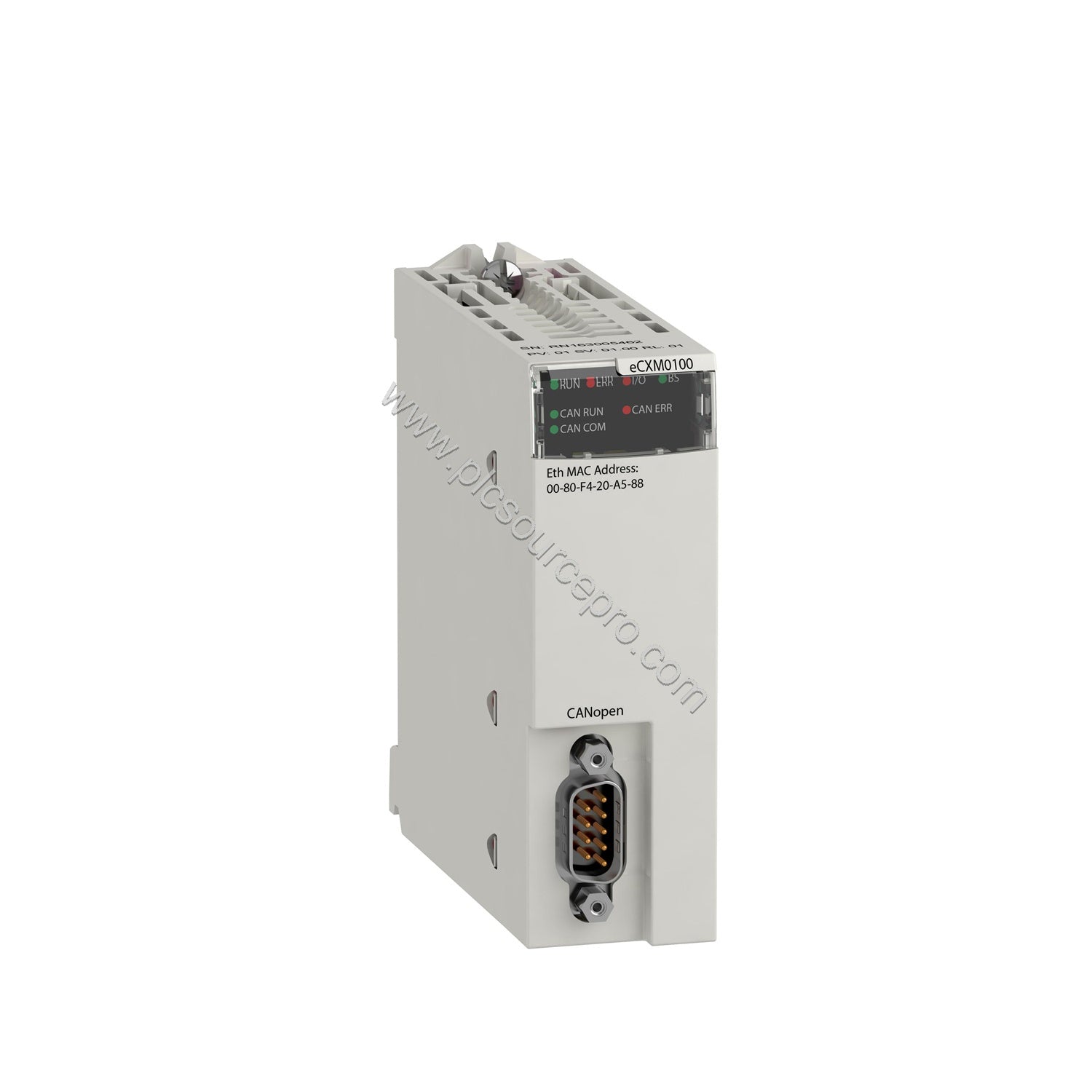 Figure 2: Close-up of the Schneider BMECXM0100 module’s labeling and status indicators, highlighting its suitability for Modi