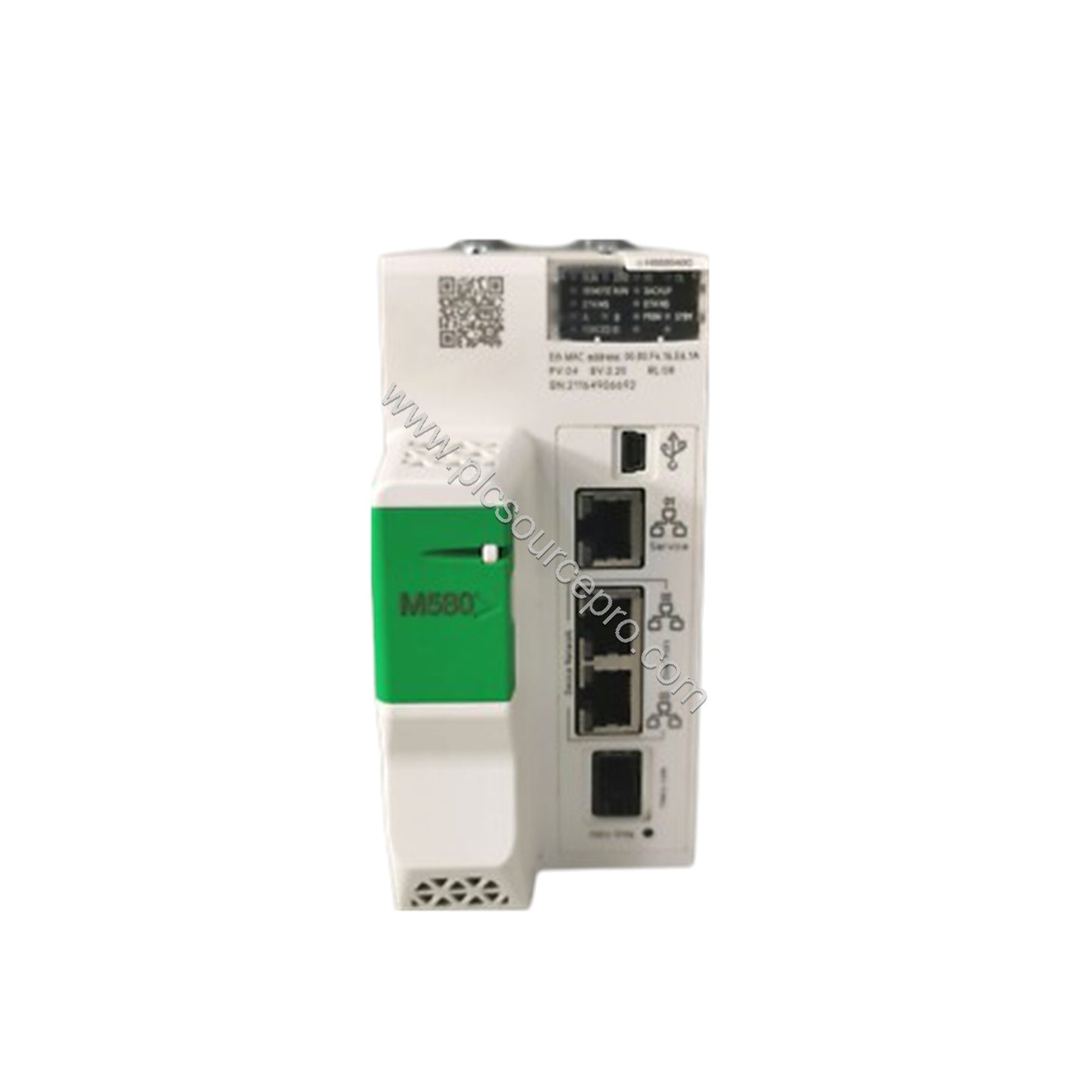 Figure 2: Close-up of the Schneider BMEH582040C module's backplane connector and conformal coating protection for harsh indus