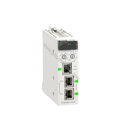 Figure 2: Side angle of the Schneider BMENOS0300C module highlighting the compact standard format and backplane connection in