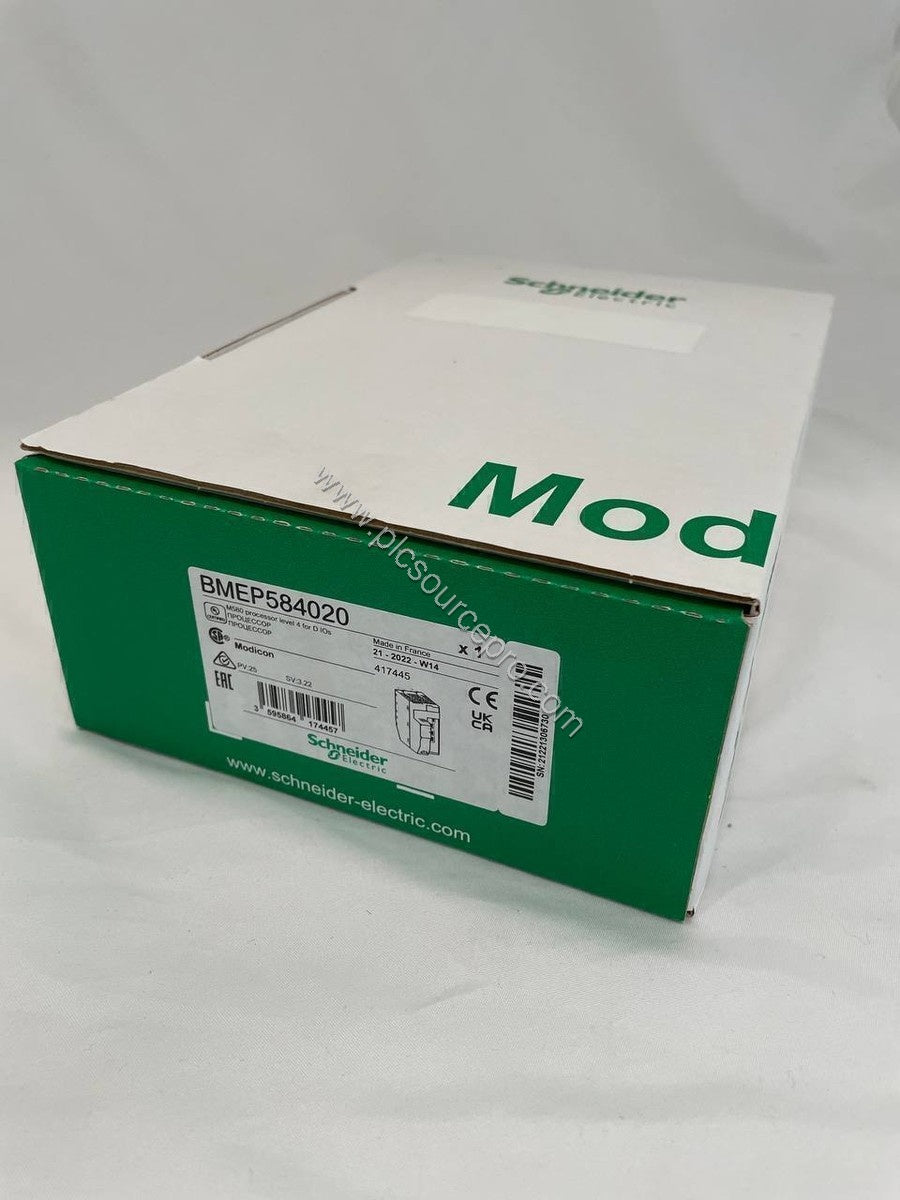 Figure 1: Front view of the Schneider BMEP584020 Modicon M580 processor module showing its compact industrial enclosure and L