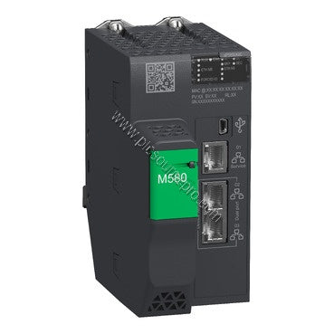 Figure 1: Front view of the Schneider BMEP585040C Industrial Automation Module showing its compact enclosure and status LED i