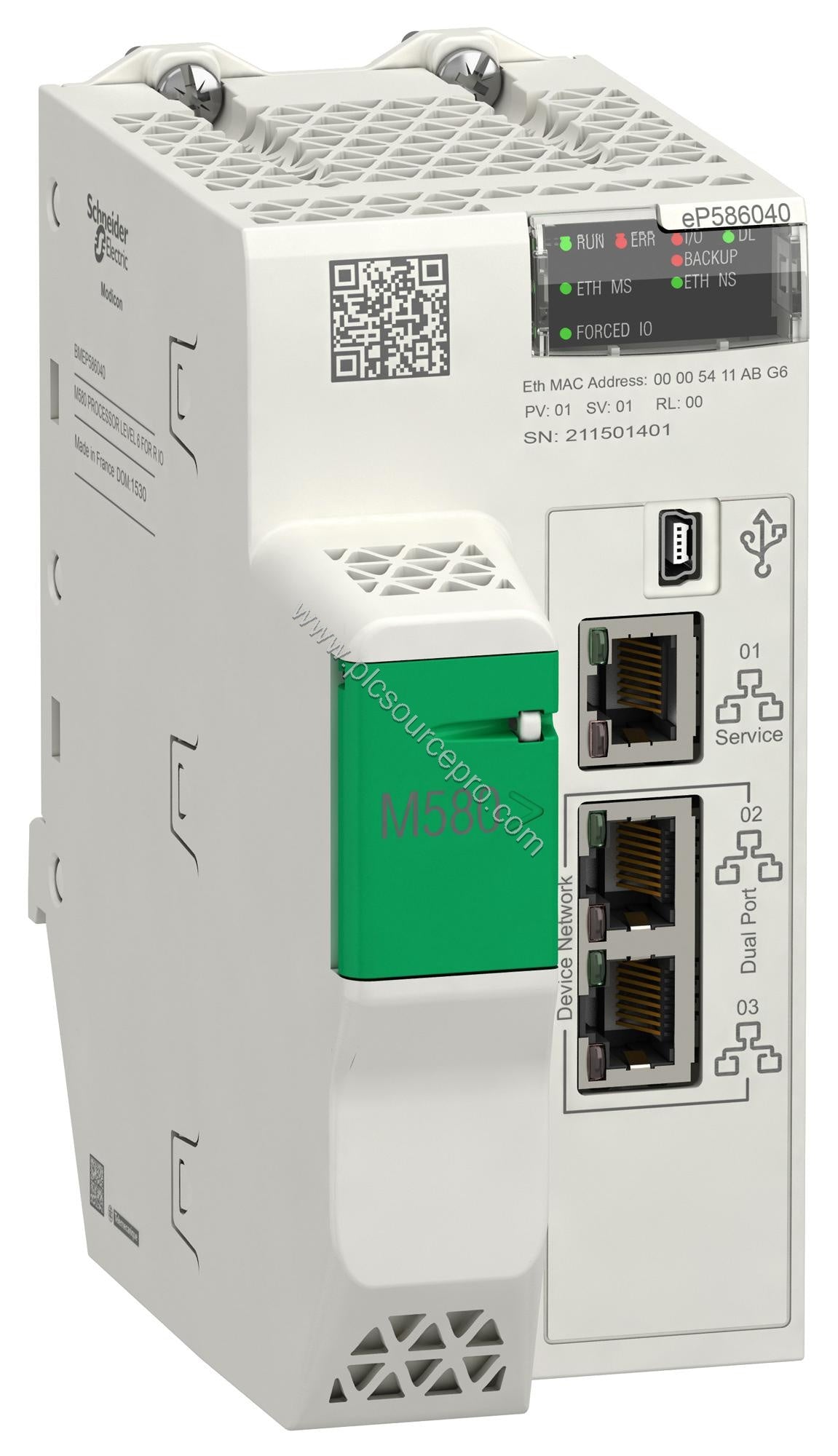 Figure 1: Front view of the Schneider BMEP586040C Modicon M580 processor module showing its compact industrial enclosure and 