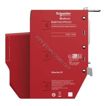 Figure 1: Front view of the Schneider BMEP58CPROS3 Industrial Automation Module showing its compact industrial enclosure, sta