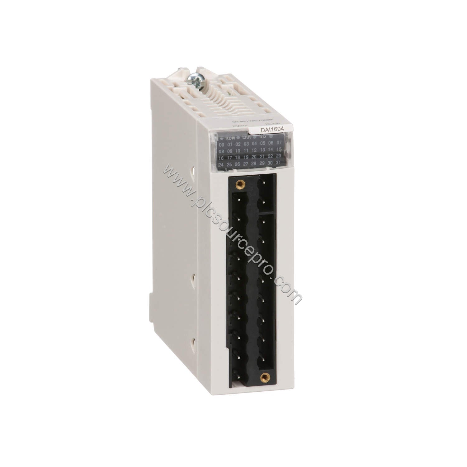 Figure 1: Front view of the Schneider BMXDAO1605 discrete output module showing status LEDs and terminal layout for 16 Triac 