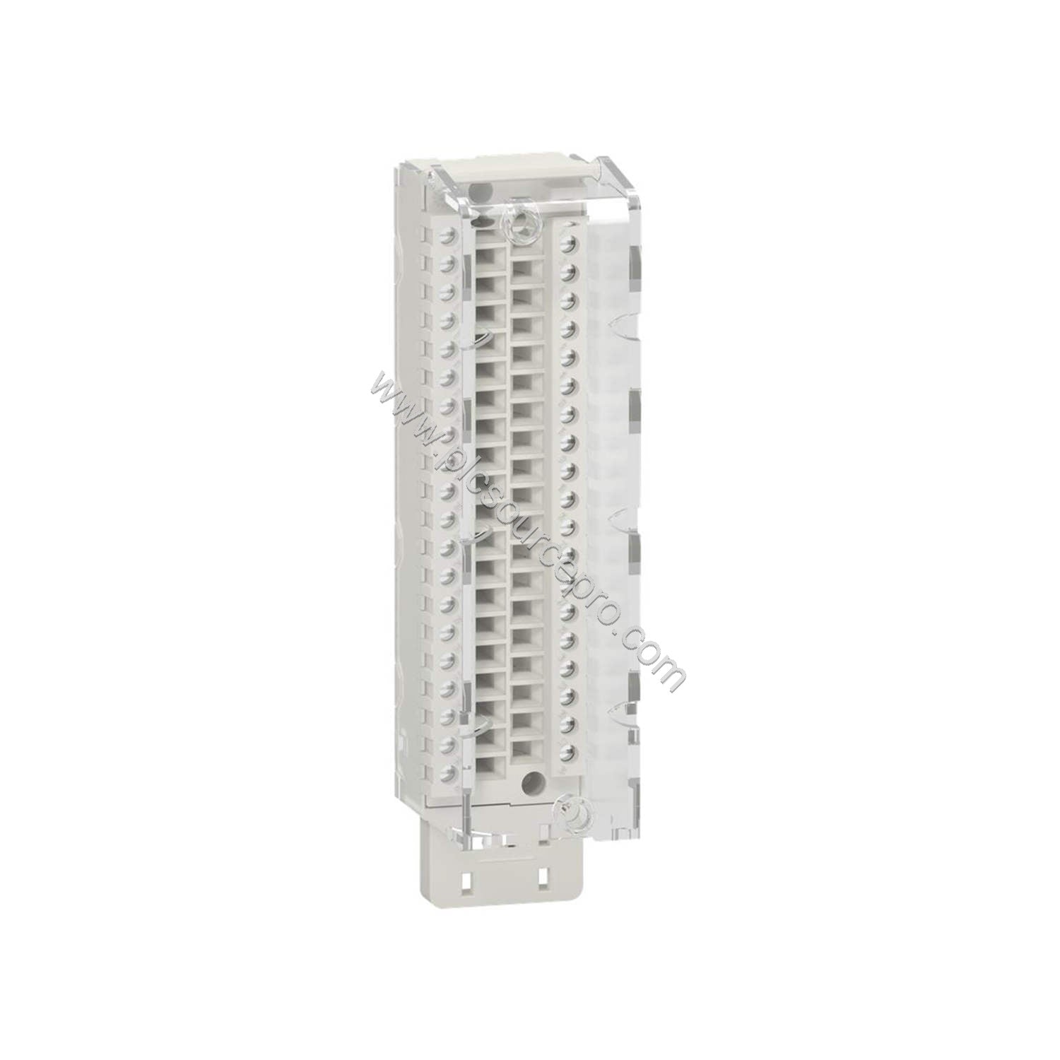 Figure 1: Front view of the Schneider BMXFTB2010 20-pin removable screw clamp terminal block showing the compact design and t