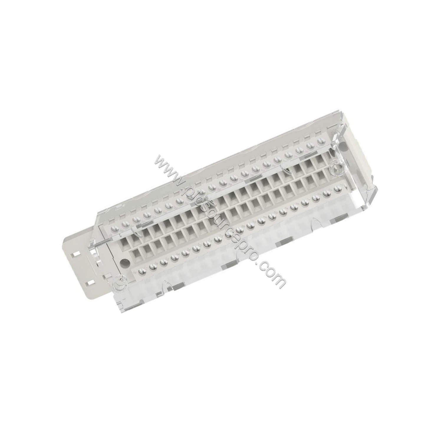 Figure 2: Side view of the Schneider BMXFTB2010 terminal block illustrating the screw clamp mechanism and wire entry points f