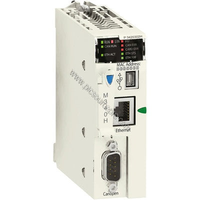 Figure 1: Front view of the Schneider BMXP3420302H Industrial Automation Module showing its compact industrial enclosure and 