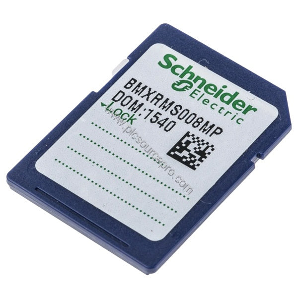 Figure 1: Front view of the Schneider BMXRMS008MP Industrial Automation Module showing the compact SD flash memory card for M