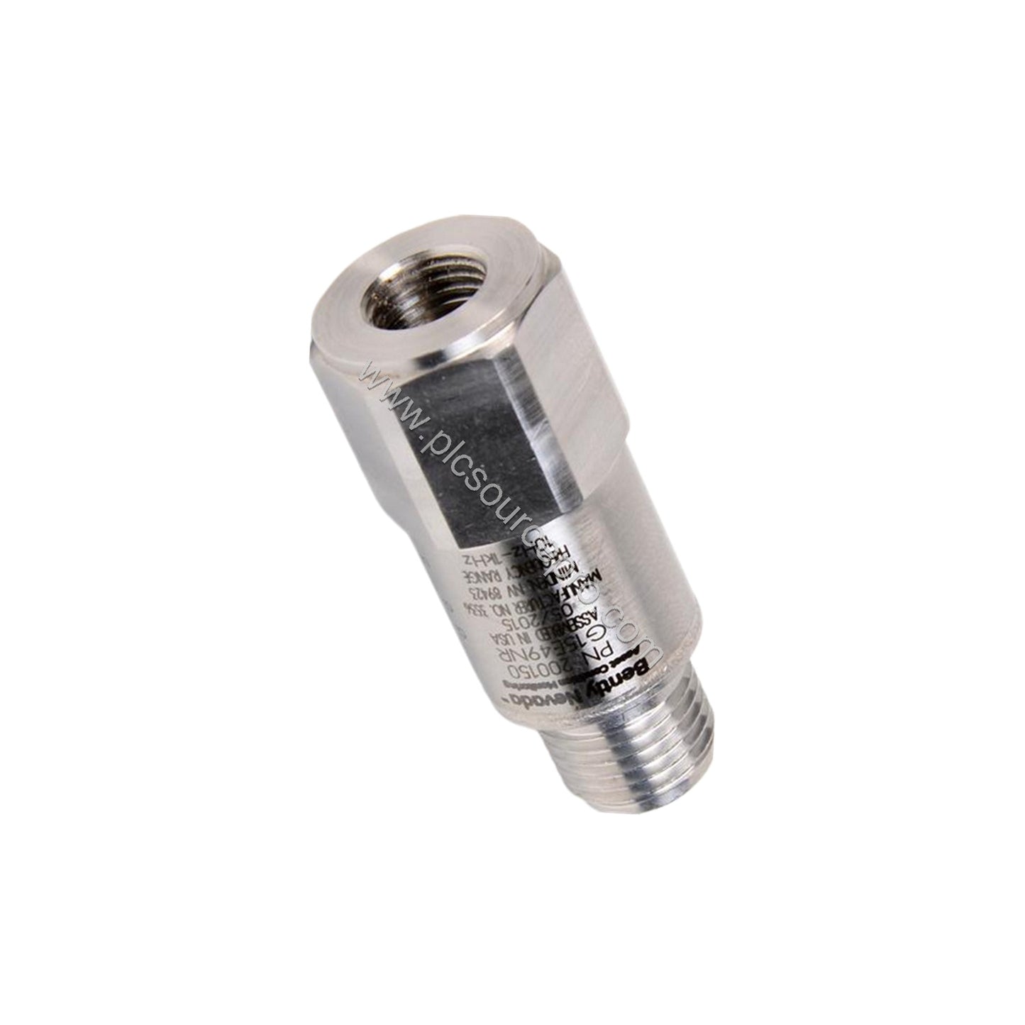 Figure 2: Close-up of the Bently Nevada 200150-22-05 accelerometer highlighting the 3/8-24 thread and stainless steel housing