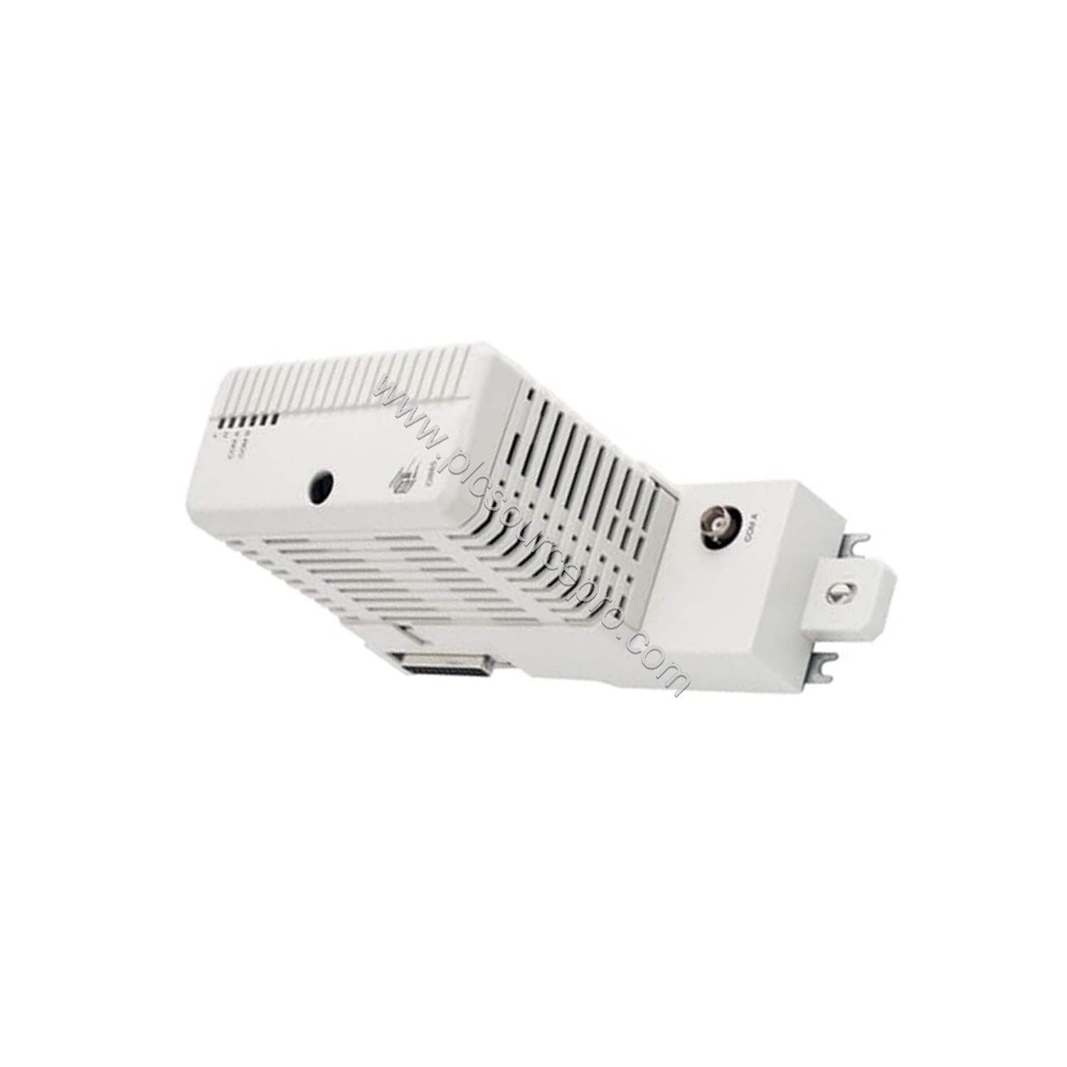 Figure 2: Rear and connector view of the ABB CI865 highlighting the BNC connector and mounting base for the AC 800M system.
