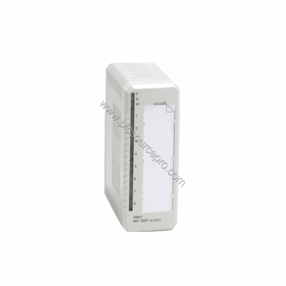 Figure 1: Front view of the ABB DI821 Industrial Automation Module showing its compact 45 mm wide housing and status LEDs for