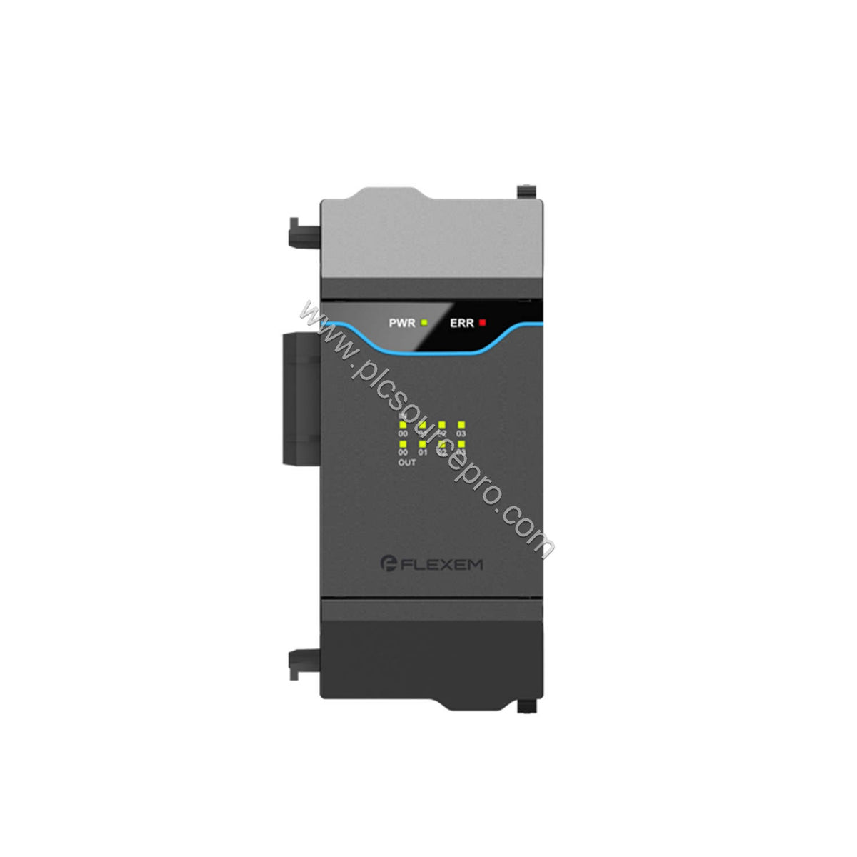 Figure 2: Close-up of the Flexem F5-MA0400A expansion module highlighting the 16-bit analog input terminals and DIN-rail moun