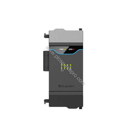 Figure 2: Close-up of the Flexem F5-MA0400A expansion module highlighting the 16-bit analog input terminals and DIN-rail moun