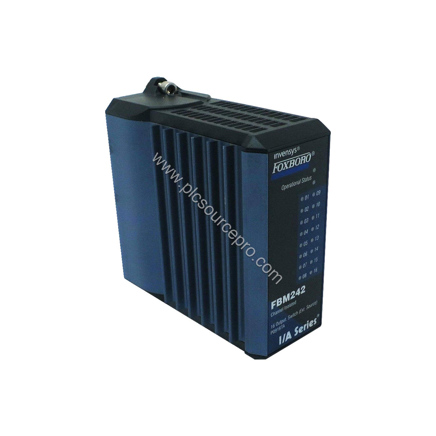 Figure 1: Front view of the Schneider FBM242 module showing its compact industrial enclosure with status indicators and conne