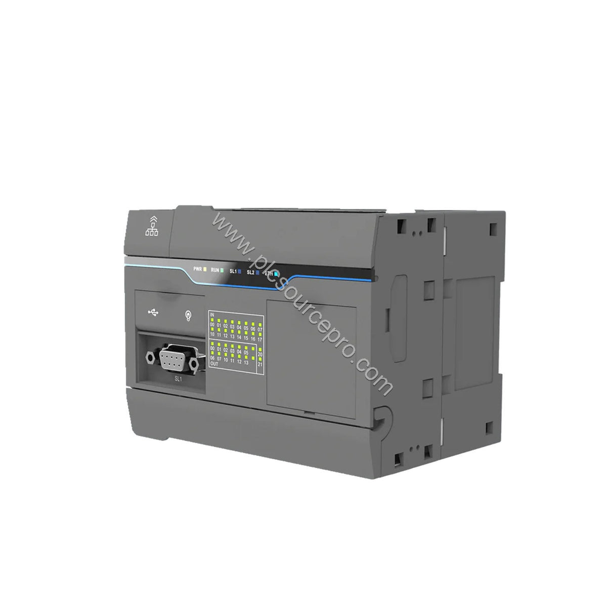 Figure 1: Front view of the Flexem FC5-20MP-DC Industrial Automation Module showing its compact DIN-rail mount design and sta