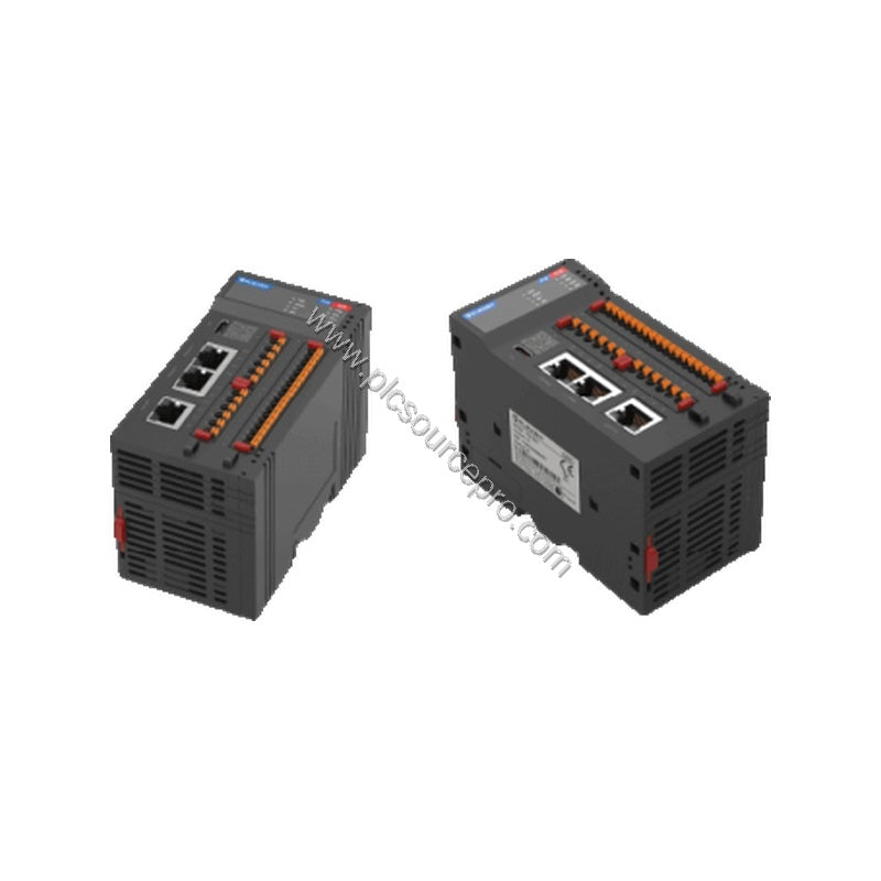 Figure 1: Front view of the Flexem FL8-E4-D Industrial Automation Module showing its compact DIN-rail mountable enclosure wit