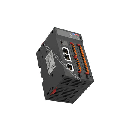 Figure 2: Side view of the Flexem FL8-E8-D highlighting the dual Ethernet ports, EtherCAT connector, and integrated I/O termi