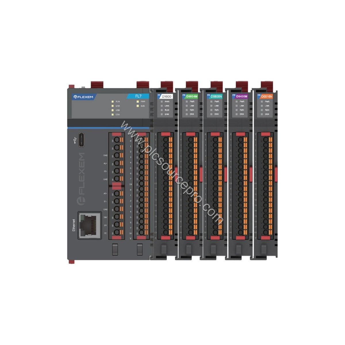 Figure 1: Front view of the Flexem FR-T0400K Temperature Acquisition Module showing its compact industrial enclosure and four