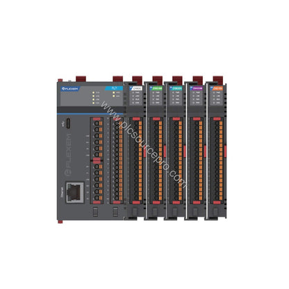 Figure 1: Front view of the Flexem FR-T0400P Industrial Automation Module showing its compact 111x18x76 mm enclosure and term