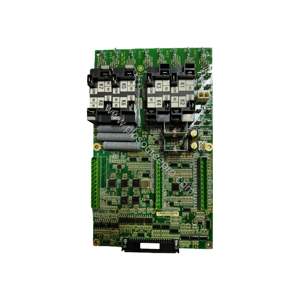 Figure 1: Front view of the GE IS210AEAAH1B Industrial Automation Module showing the conformal coated PCB and multiple integr