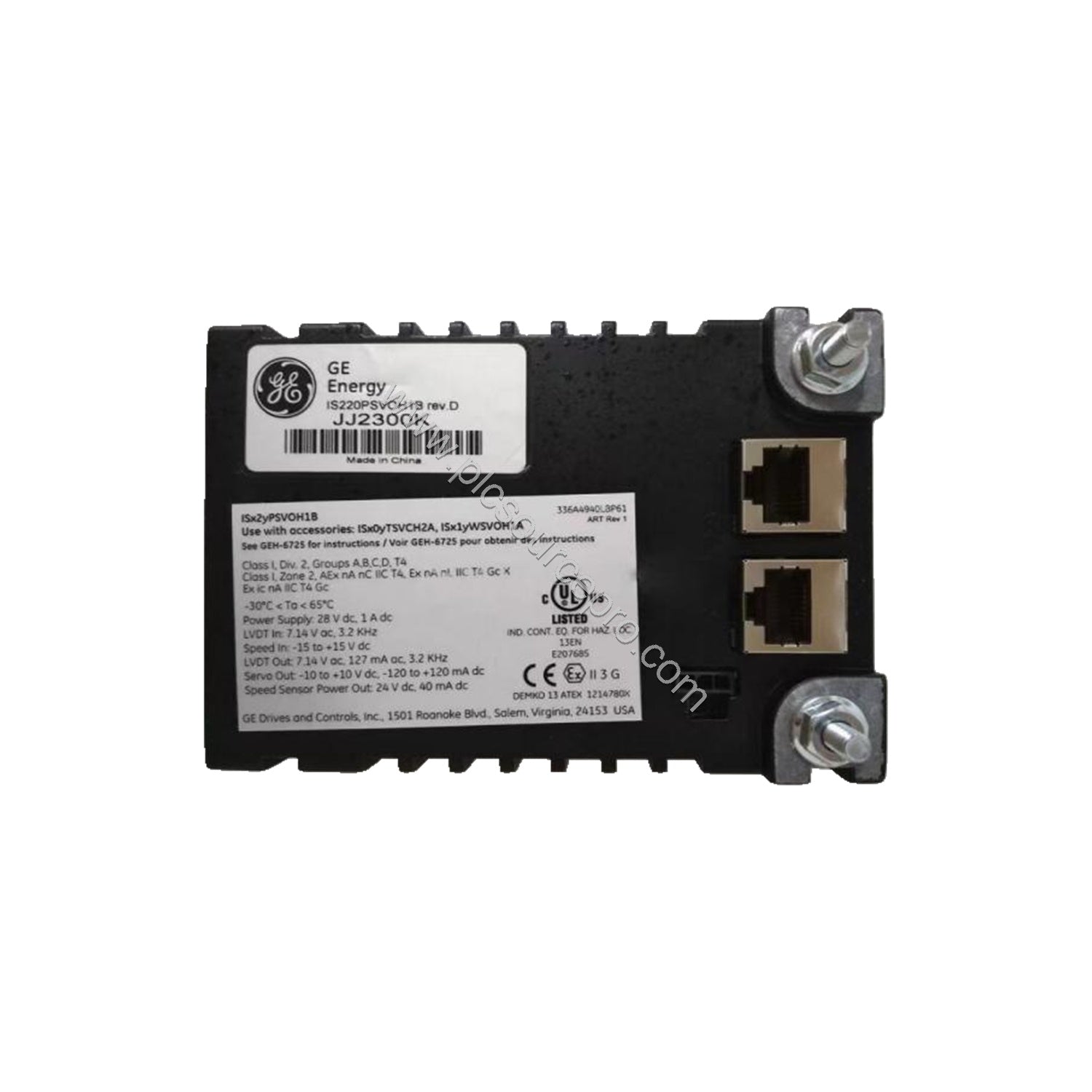 Figure 1: Front view of the GE IS220PSVOH1B servo control I/O pack showing its compact industrial enclosure with LED status i