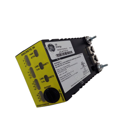 Figure 2: Close-up of the GE IS220YDOAS1A module highlighting the dual RJ-45 Ethernet ports and DC-37 output connector.