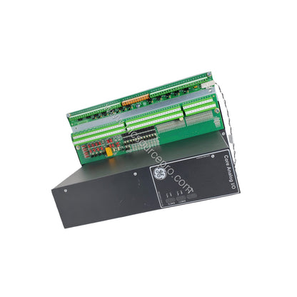 Figure 2: Close-up of the GE IS230PCAAH1B module's terminal connections and Ethernet ports, highlighting its analog I/O capab