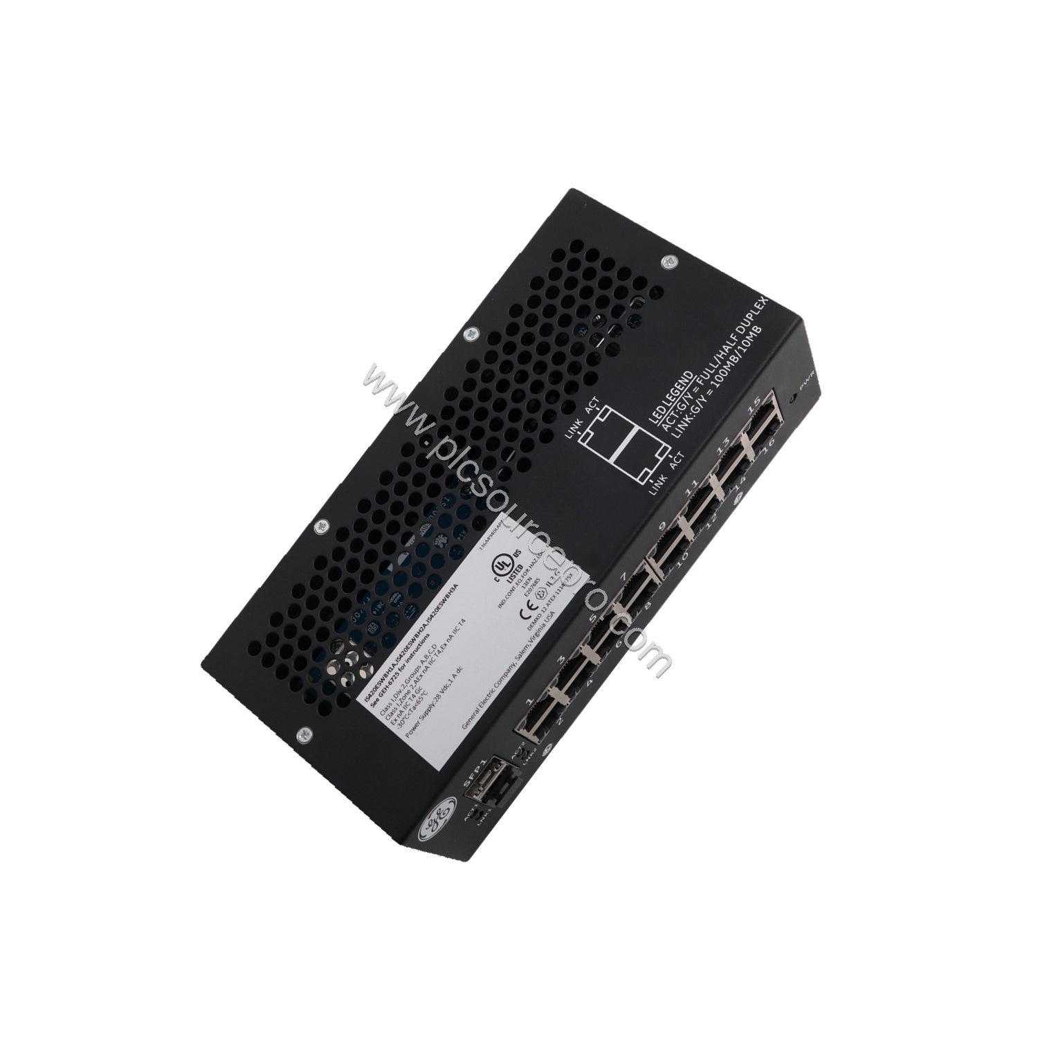 Figure 2: Close-up of the GE IS420ESWBH3A Ethernet switch ports and DIN-rail mounting clip, highlighting its industrial desig