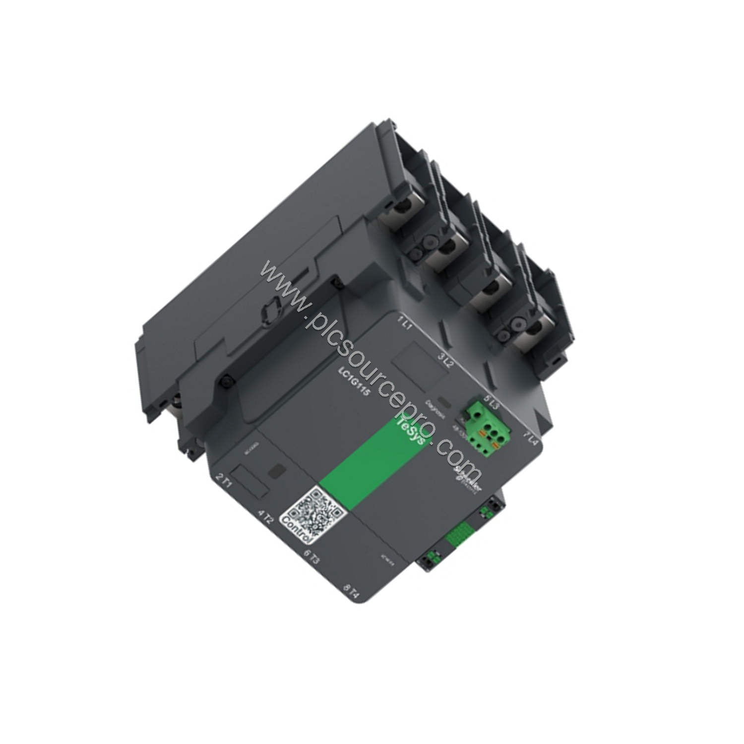 Figure 2: Side view of the Schneider LC1G1504KUEN contactor highlighting the push-in control circuit terminals and mounting p