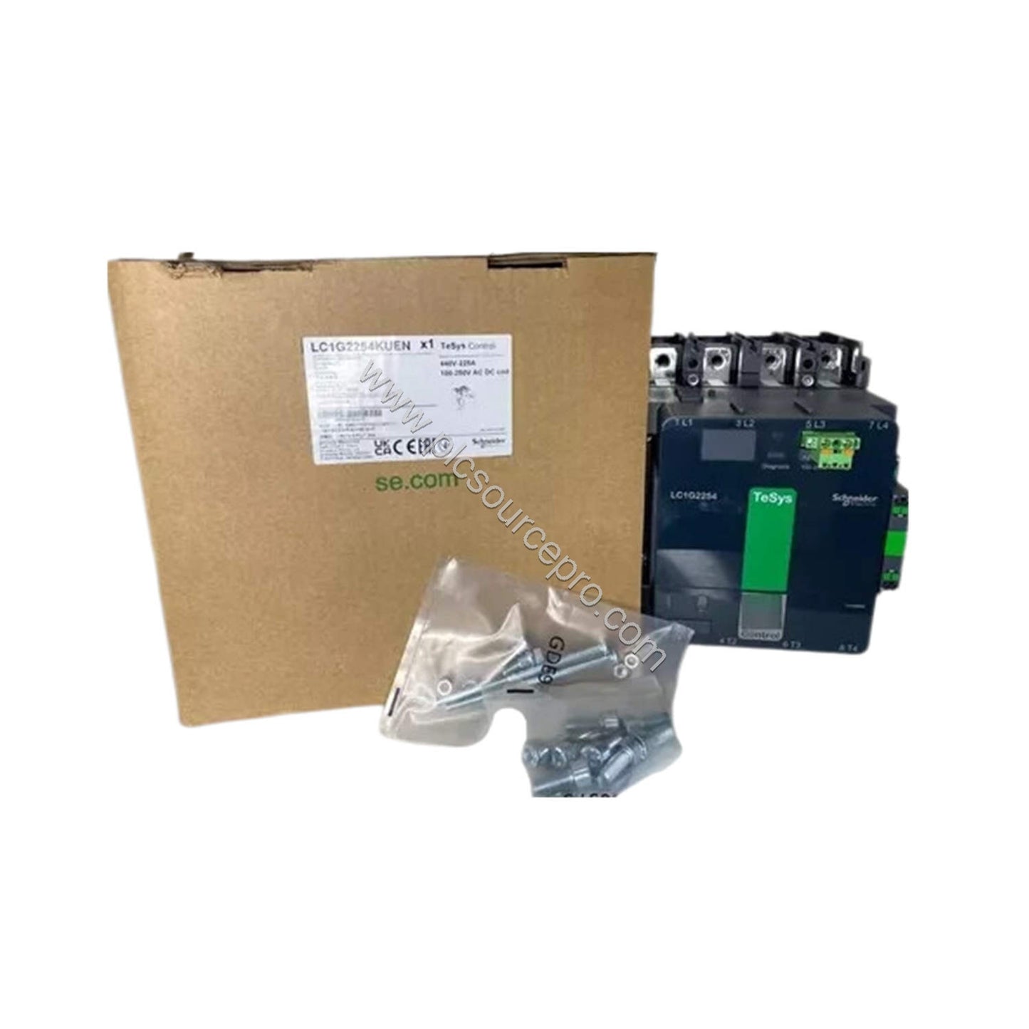 Figure 1: Front view of the Schneider LC1G2254KUEN Industrial Automation Module showing the dark grey housing and large power