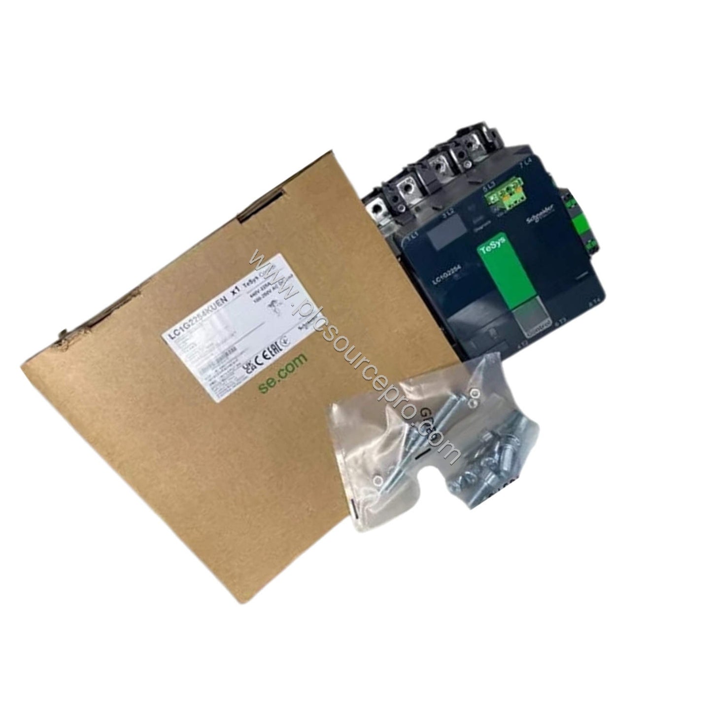 Figure 2: Side detail of the Schneider LC1G2254KUEN contactor highlighting the push-in control terminals and mounting plate.
