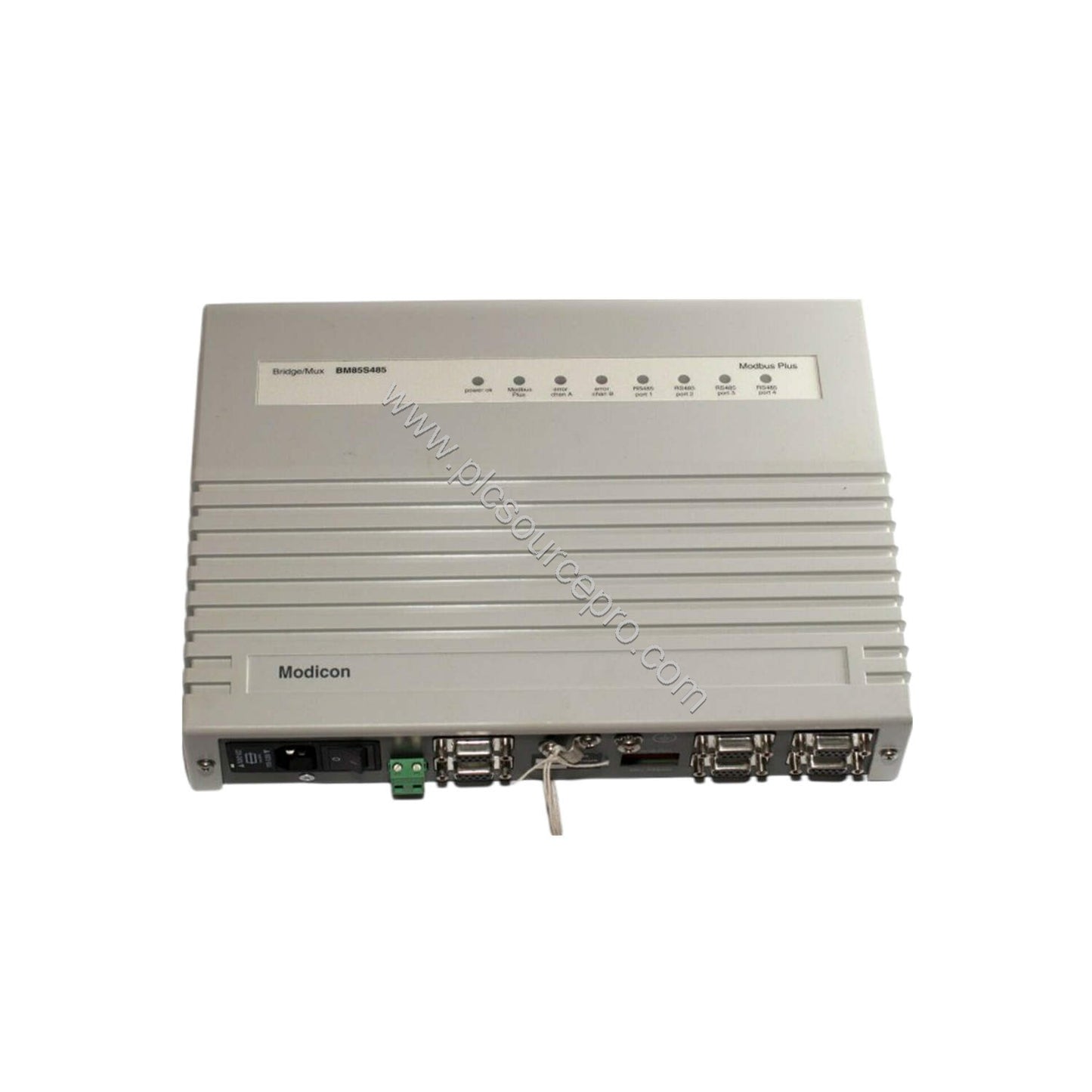 Figure 2: Side angle of the Schneider NW-BM85S485 multiplexer bridge module highlighting the mounting holes and connection te