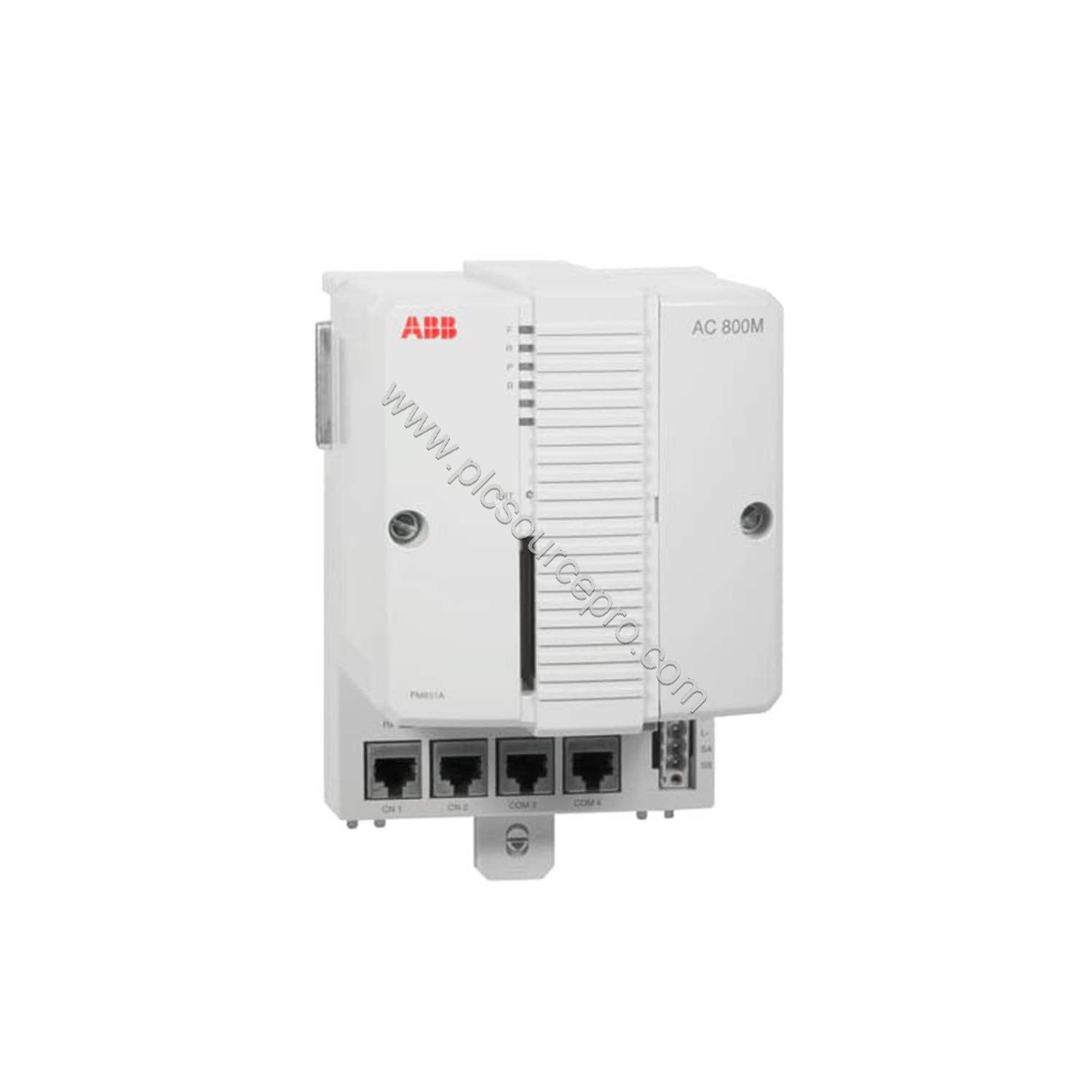 Figure 1: Front view of the ABB PM857K01 Industrial Automation Module showing its compact enclosure, LED indicators, and INIT