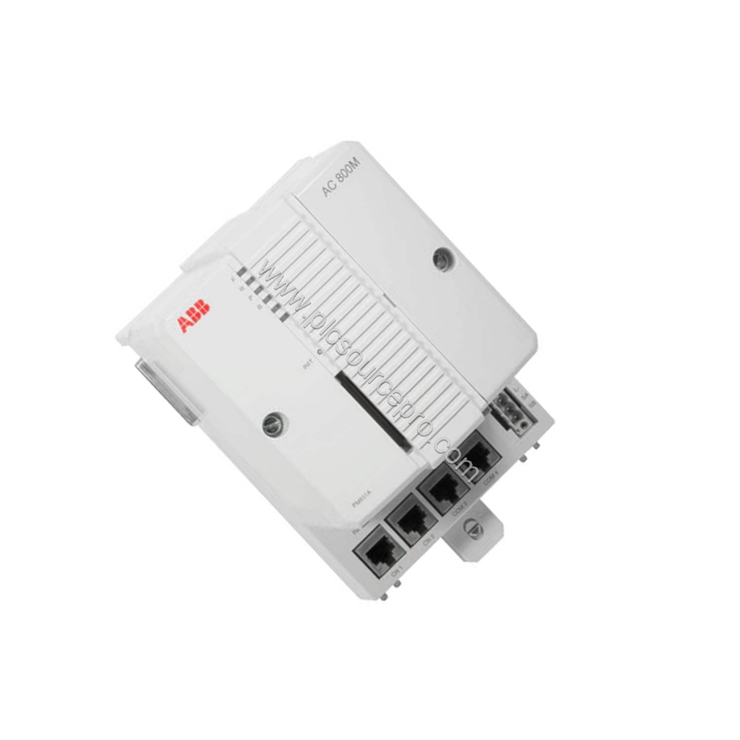 Figure 2: Side view of the ABB PM857K01 controller highlighting its RJ45 Ethernet ports and serial interfaces for network con