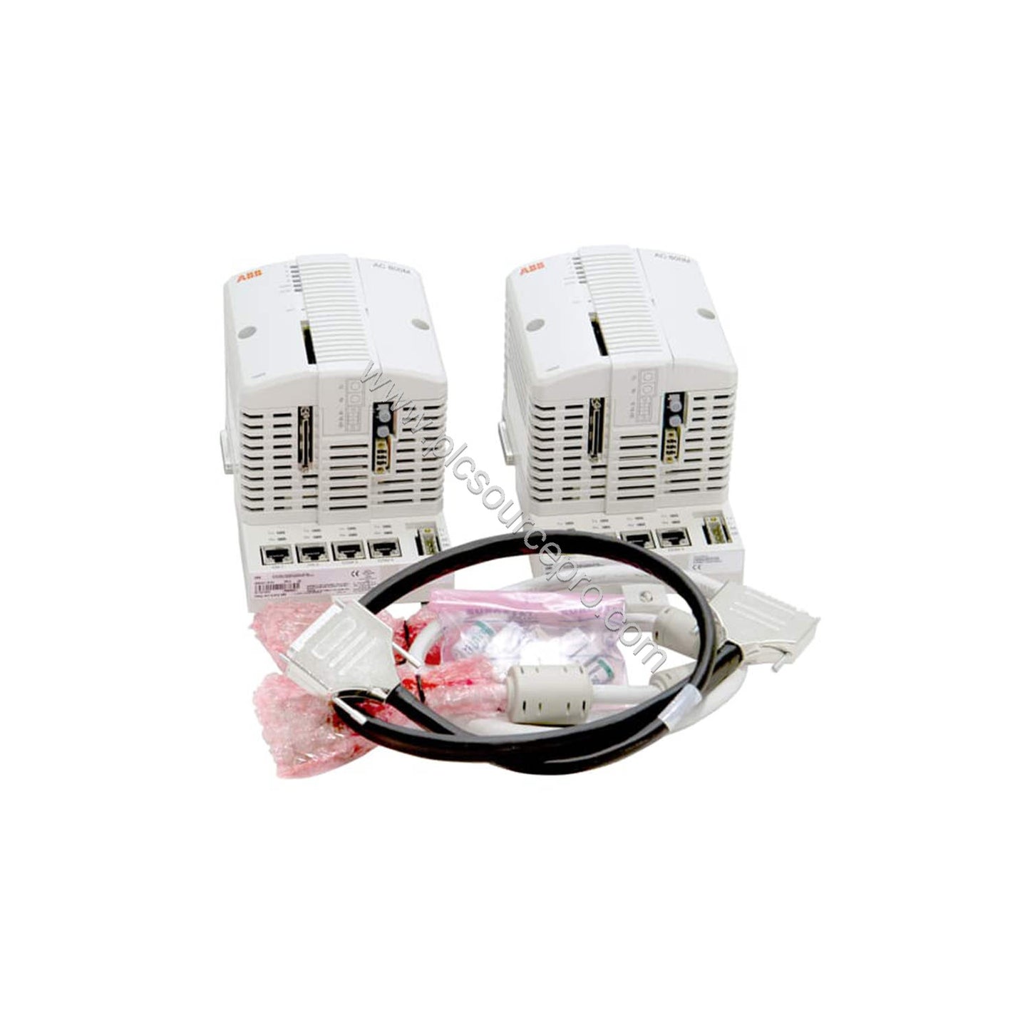 Figure 1: Front view of the ABB PM858K01 Industrial Automation Module showing its compact industrial enclosure and status LED