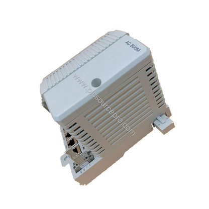 Figure 2: Close-up of the ABB PM860AK01 module's base plate with RJ45 Ethernet and serial ports for network connectivity.