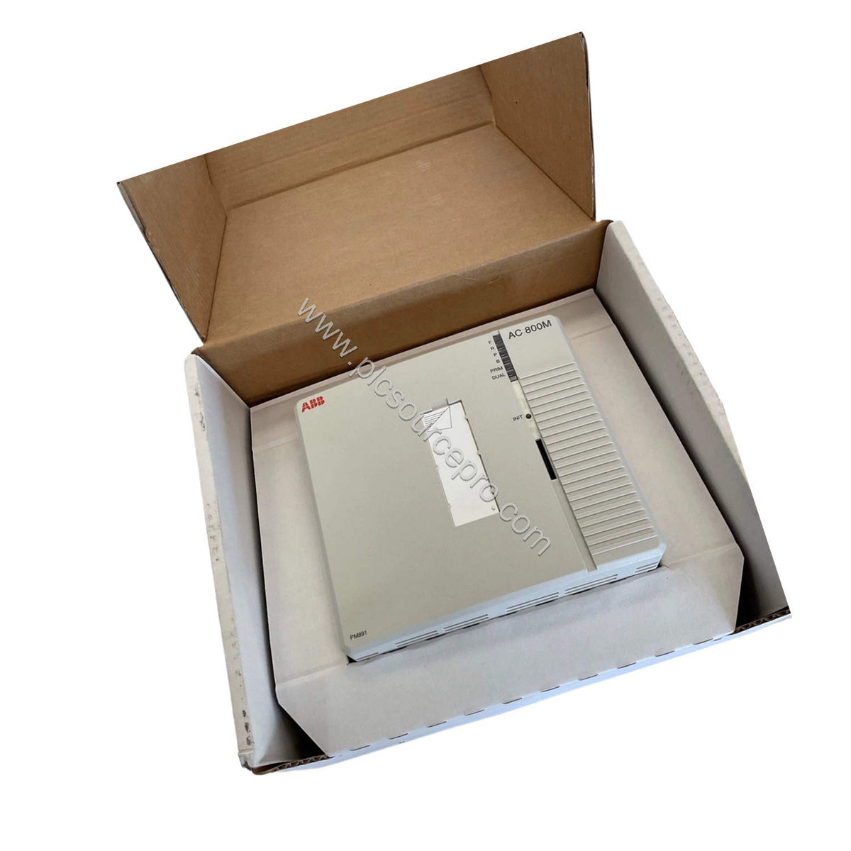 Figure 2: Close-up of the ABB PM891K01 processor unit highlighting its Ethernet ports and status LEDs for reliable automation
