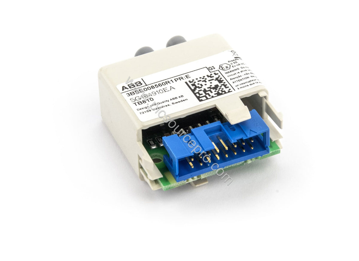Figure 1: Front view of the GE TB810 Modulebus Optical Port showing its compact industrial housing and optical port connector