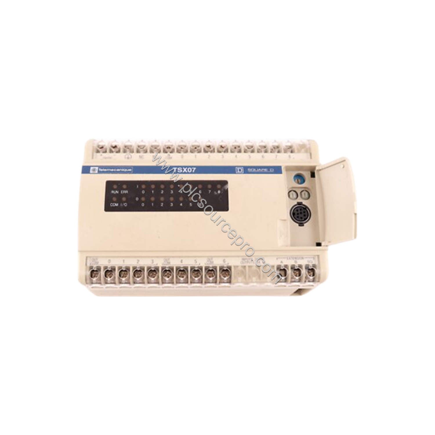 Figure 1: Front view of the Schneider TSX07211622 Industrial Automation Module showing its compact industrial enclosure and D