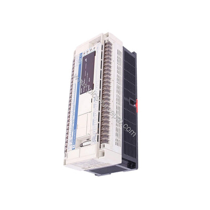 Figure 2: Side view of the Schneider TSX1722028 PLC module highlighting the relay output indicators and AC power input connec