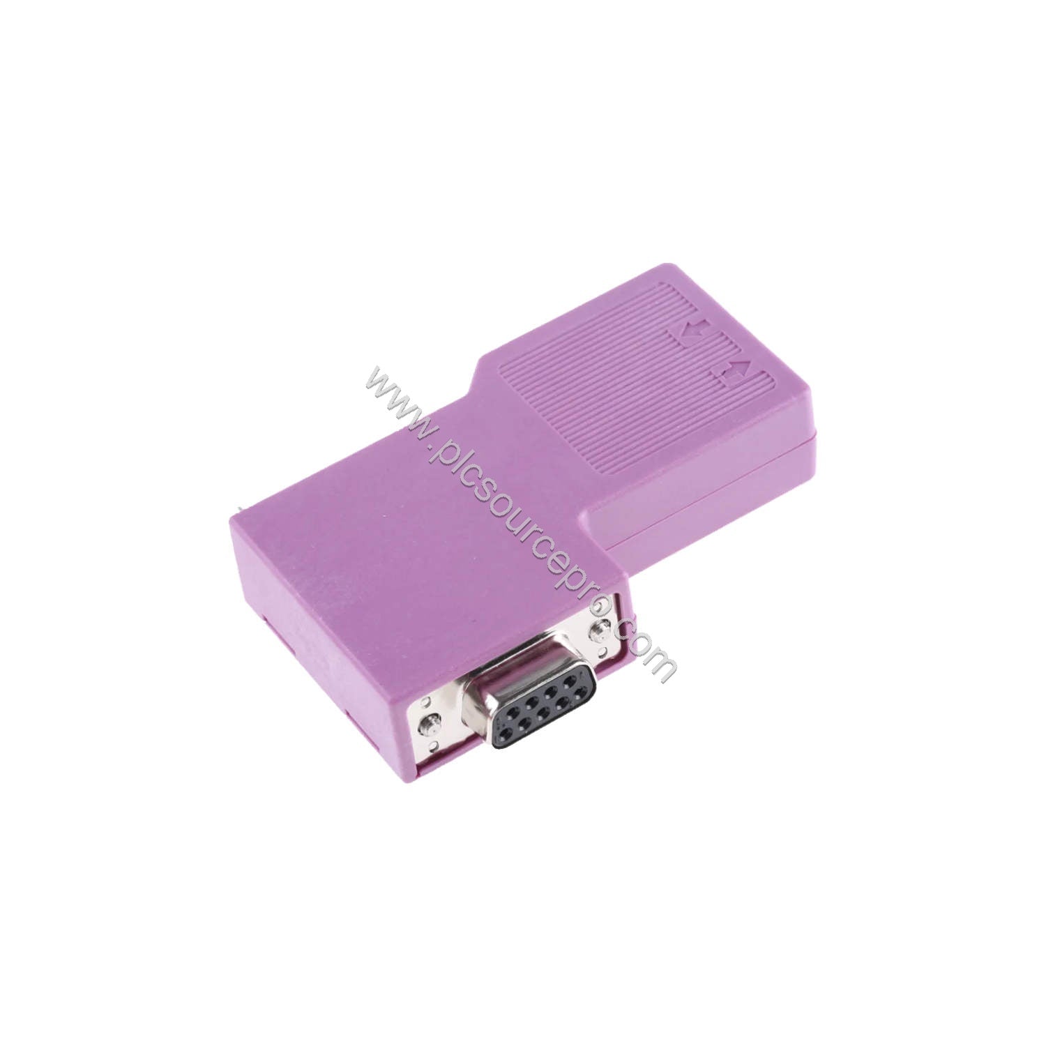 Figure 1: Front view of the Schneider TSXCANKCDF90T CANopen connector showing the elbowed SUB-D9 female port and compact hous