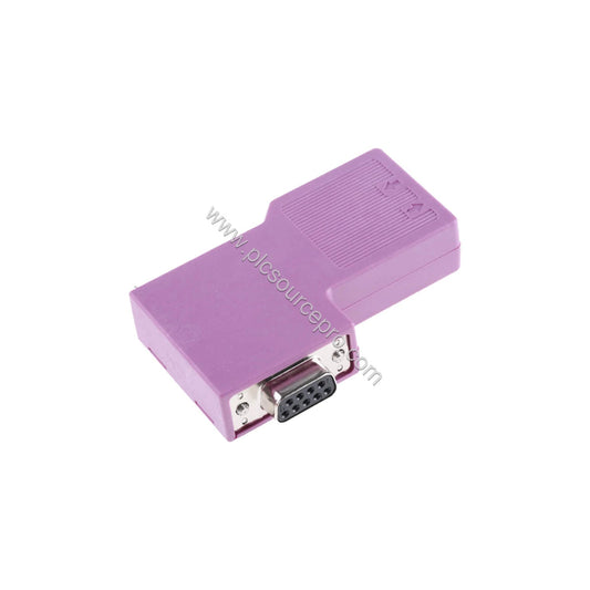 Figure 1: Front view of the Schneider TSXCANKCDF90T CANopen connector showing the elbowed SUB-D9 female port and compact hous