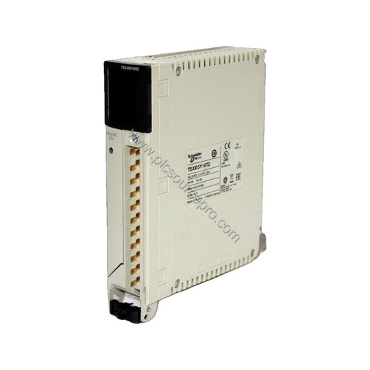Figure 1: Front view of the Schneider TSXDSY08R5A discrete output module showing the screw terminal block and status indicato