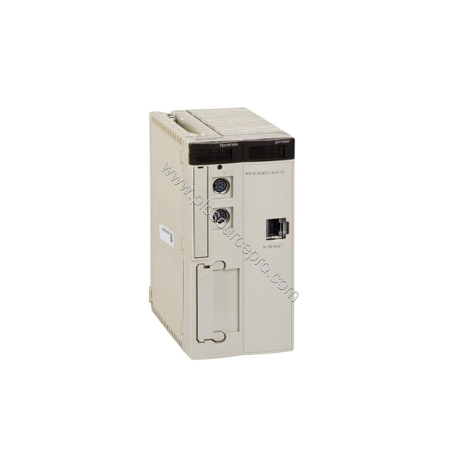 Figure 1: Front view of the Schneider TSXP57453M double-format PL7 processor showing its compact enclosure and status LED ind