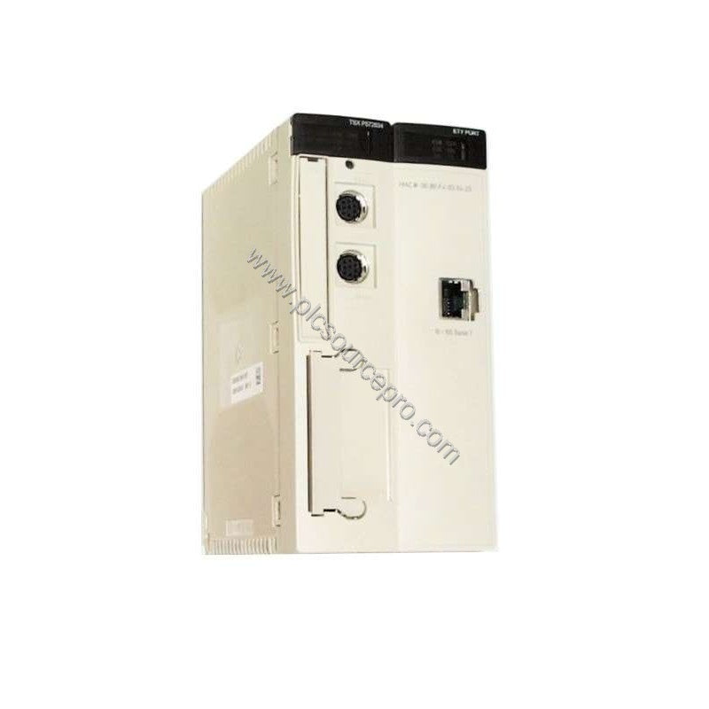 Figure 1: Front view of the Schneider TSXP572634 Unity processor showing its double module format, LED indicators, and Ethern