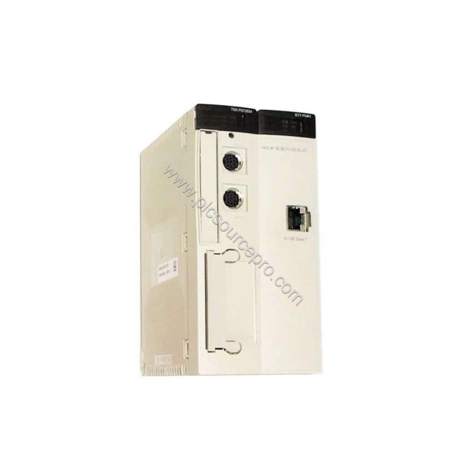 Figure 2: Rear view of the Schneider TSXP572634 Industrial Automation Module with backplane connector and mounting holes for 