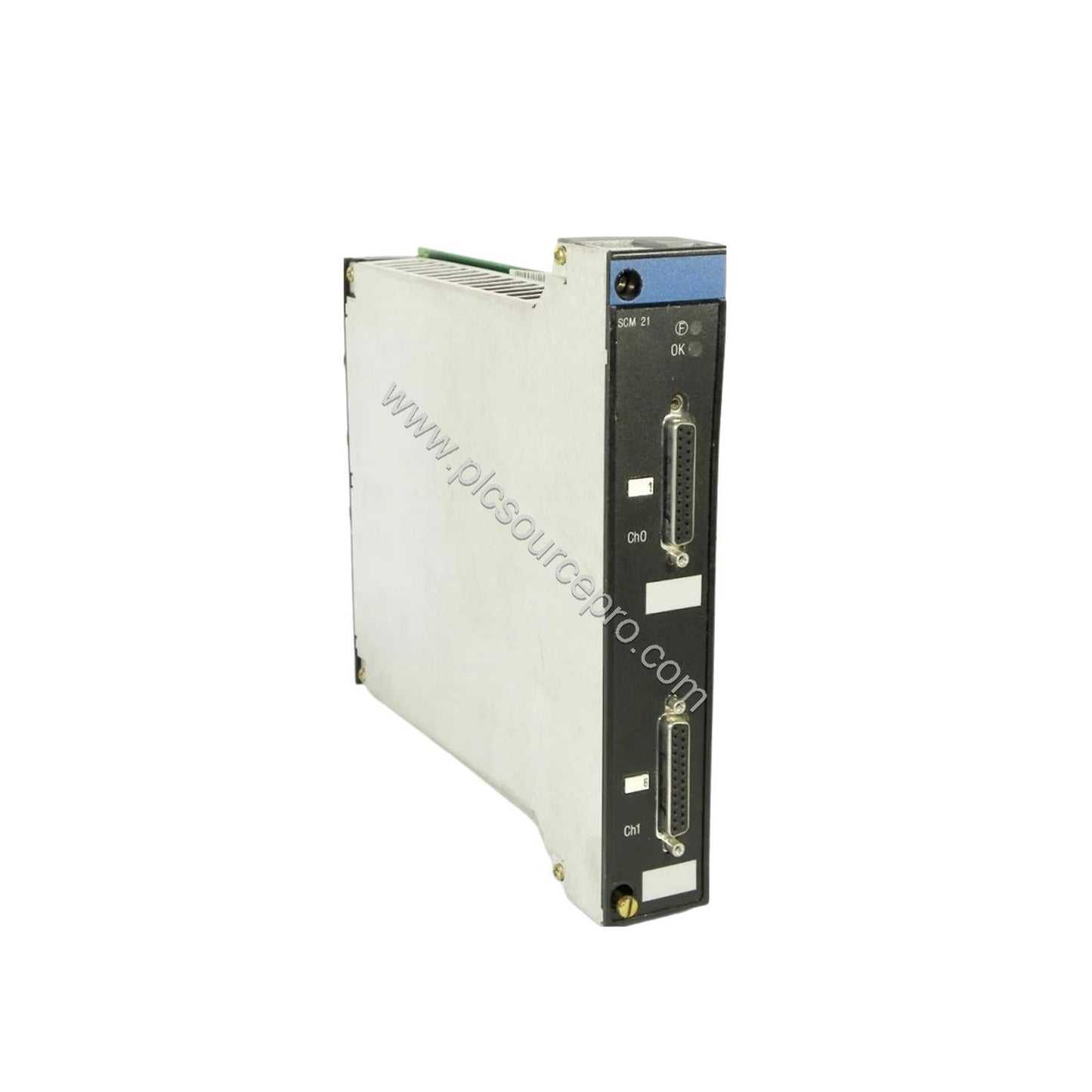 Figure 1: Front view of the Schneider TSXSCM2116 Industrial Automation Module showing its compact industrial enclosure and fr