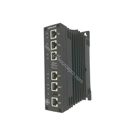 Figure 2: The GE IS220UCSAH1A module's rear edge with two screw mounts and side grills for airflow, designed for cabinet moun